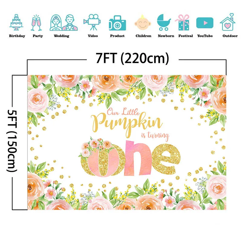 Mocsicka-핑크색 꽃 장식 스타일 1 살 생일 파티 사진 배경, 사진 배너