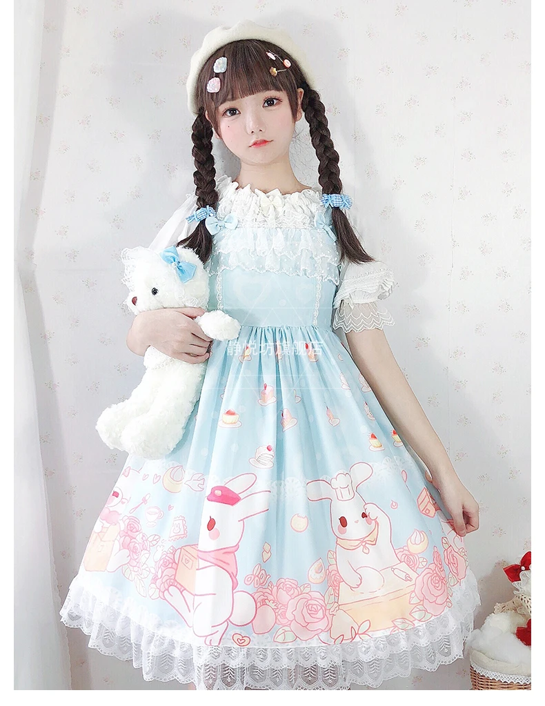 Japan stil kawaii mädchen süße lolita kleid vintage spitze bowknot nette druck hohe taille kawaii kleid loli gothic lolita jsk cos