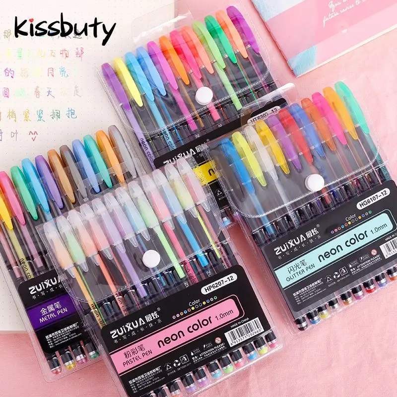 12/18/24 Colors Gel Pen Set Pastel Metallic Neon Glitter Pens For  Adult Coloring Book Journals Drawing Doodling Art Markers