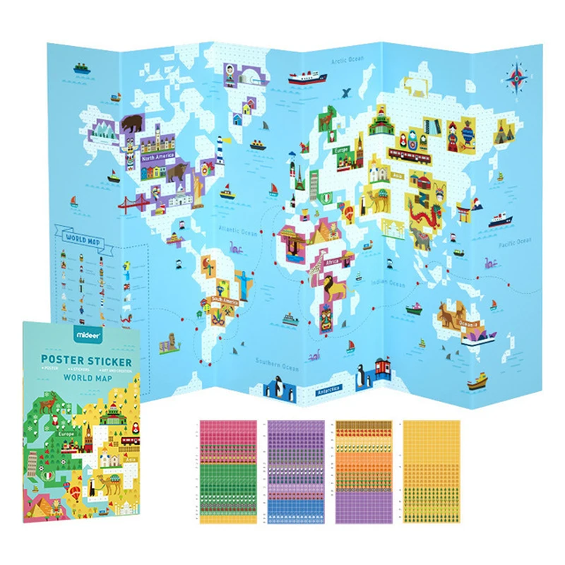 Kid's World Map Stickers Montessori Materials Educational Toys For Children World Cultural Cognition Mosaic Sticker Baby Toy