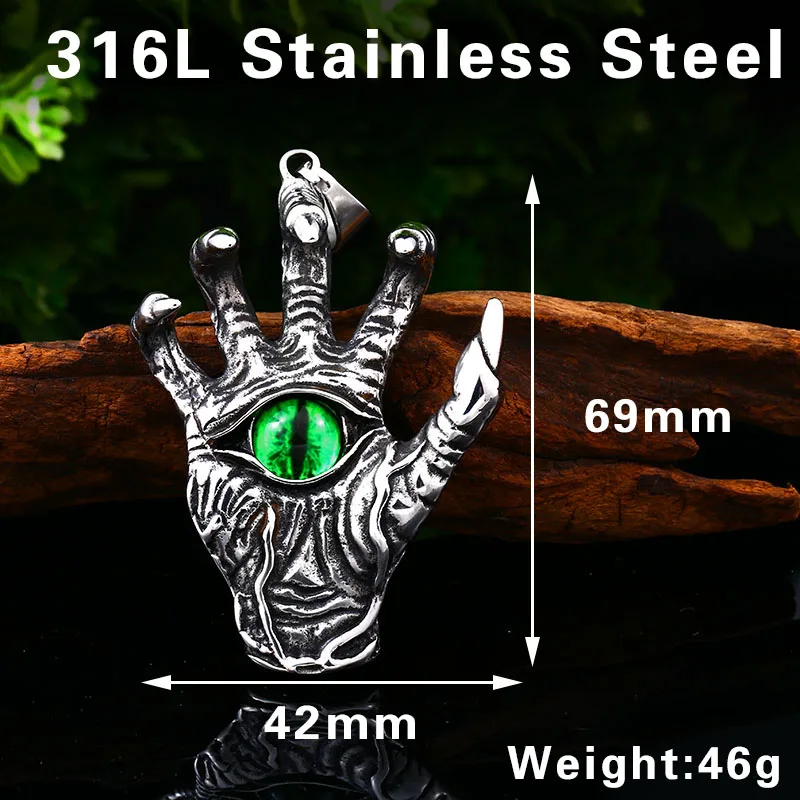 BEIER Fashion Stainless steel paw pendant necklace with Green Evil eye for man Punk Rock jewelry dropshipping BP8-552 image 3