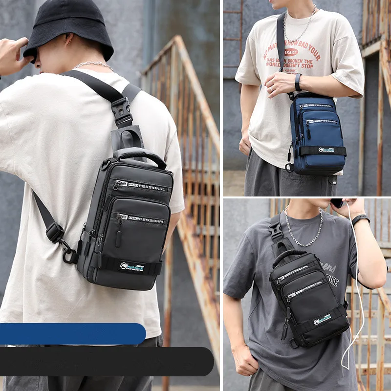 Waterproof Nylon Crossbody Bags For Men Multifunction Men Chest Bag Daypack Knapsack Male 2024 New Chest Pack With USB Charging