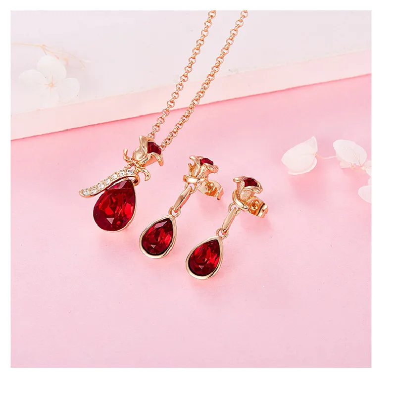 2021 New Rose Flower  Uses High-Quality Environmentally Friendly Copper Natural Crystal Necklace Ear Jewelry