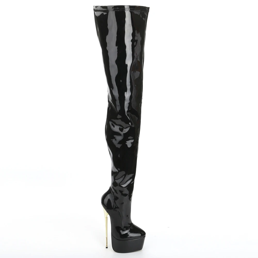 jialuowei Thigh High Platform Boots Women 22cm Extreme High Heel Gold Metal Heel Sexy Fetish Stiletto Over The Knee Party Boots