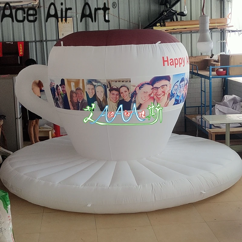 2023 New Design Inflatable Beautiful Coffee Cup Inflatable Model with Air Blower for Advertising