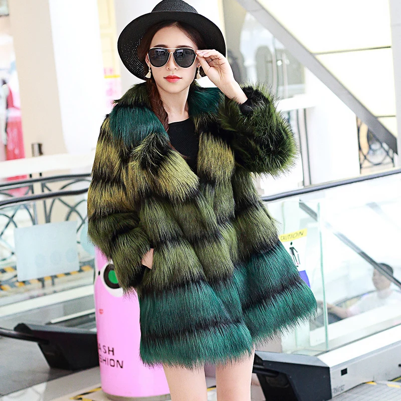 Top brand collar Women Suit Gradient color Fox Fur Coat N49  high quality