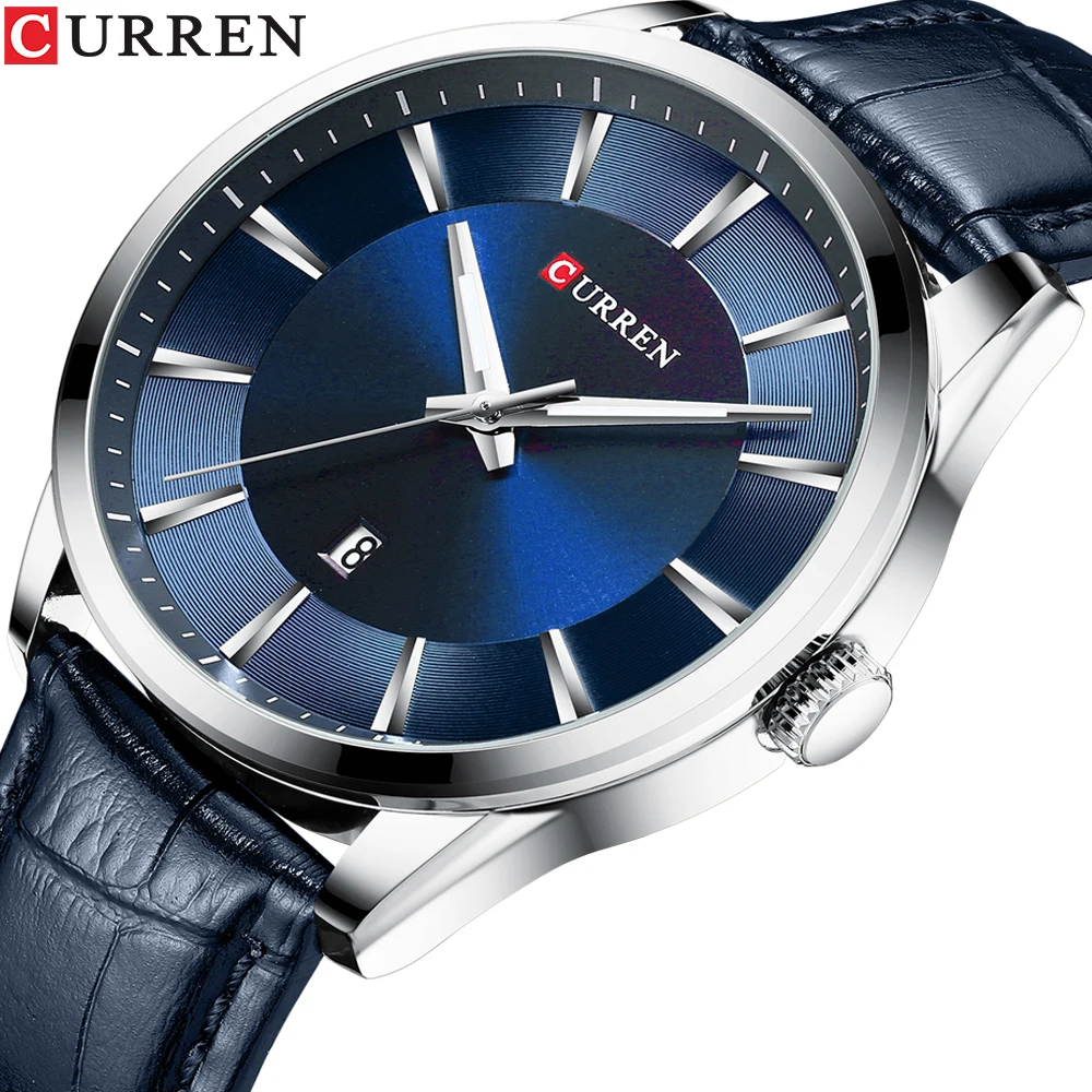 CURREN-Reloj de pulsera de cuero para hombre, cronógrafo de cuarzo, informal, de lujo, color azul