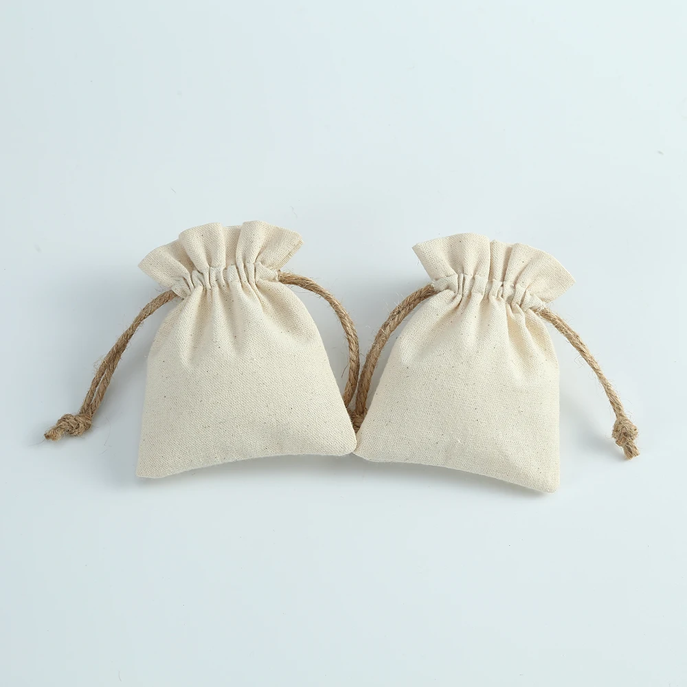 10 Stück süße Baumwoll-Musselin-Schmuckbeutel, natürlicher Canvas-Beutel, Halskette, Ohrringe, Ringe, Beutel, Hochzeit, Weihnachten, Party, Süßigkeiten, Geschenksack – Detail 3