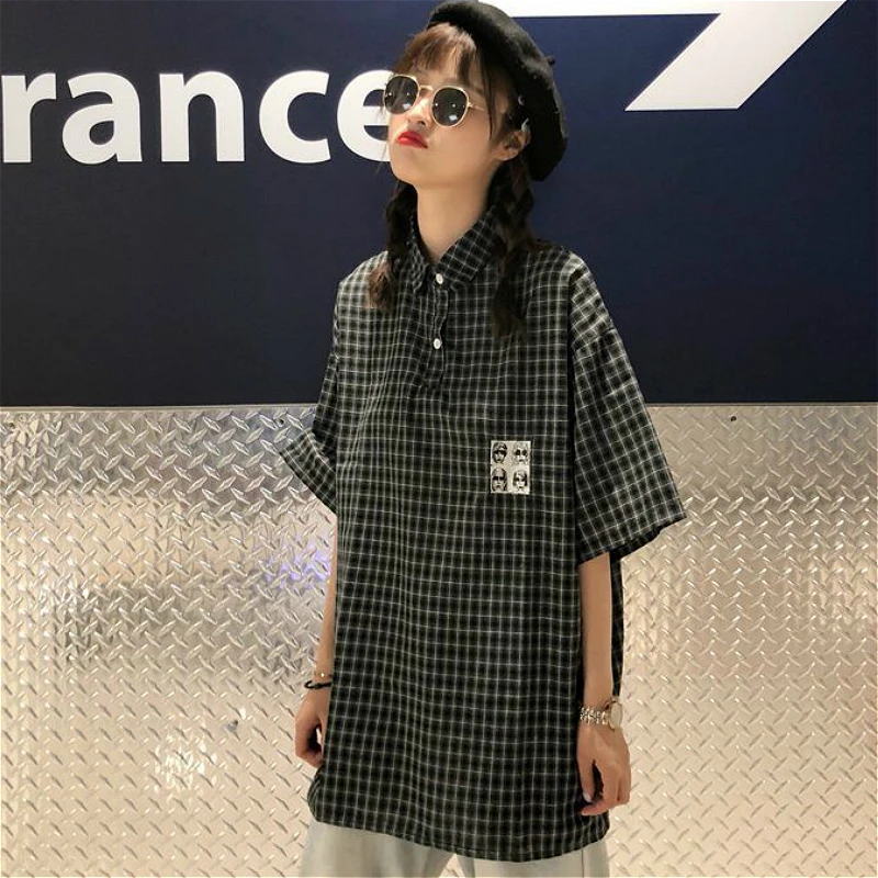 Blouses Women College Style Chic Plaid Korean Summer Popular Teens Shirts Half Sleeve Leisure Lovely Fresh Ladies Blouse Top New