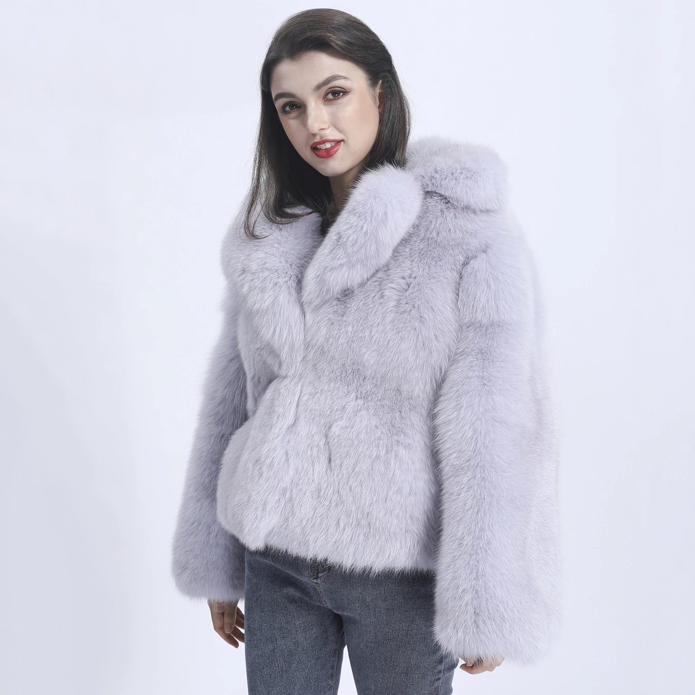 MISSJANEFUR Fox Fur Coat Winter Warm Thick Turn-Down Collar Short Real Fur Womens Clothes New Arrival 2021