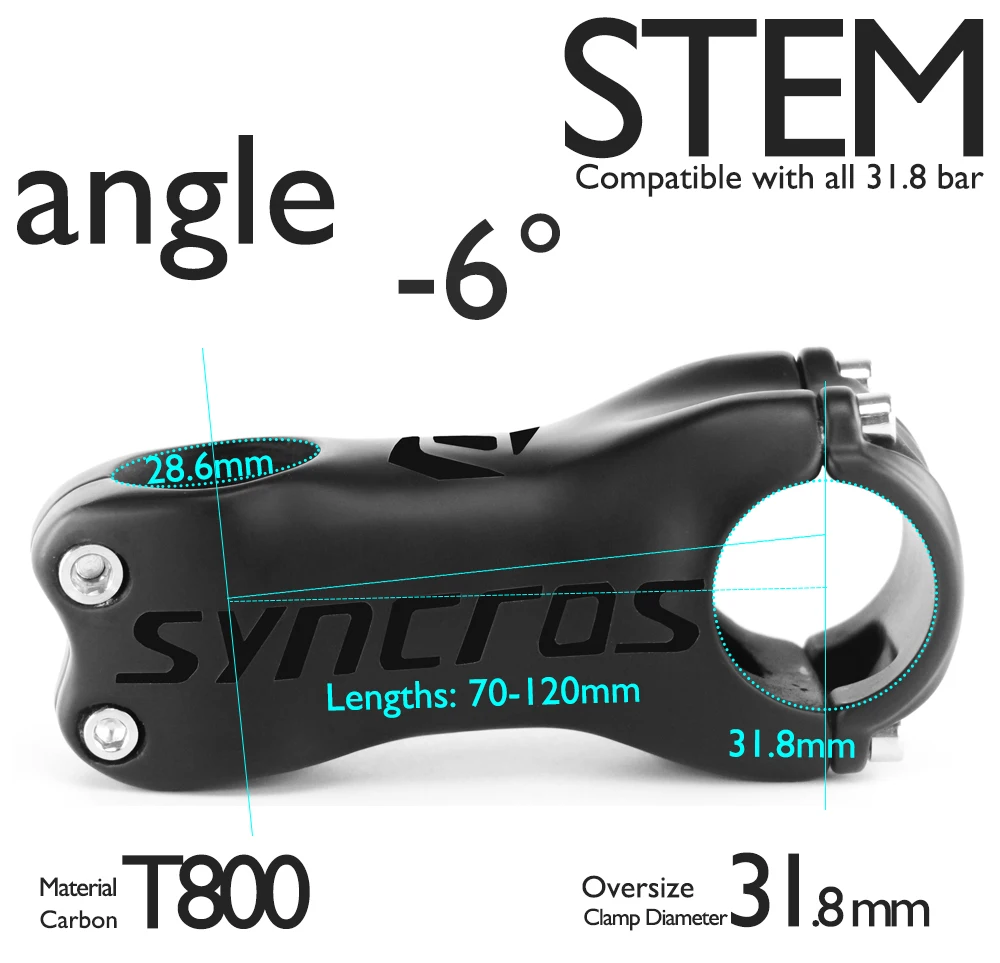 Syncros Fraser SL Vollcarbon-Vorbau, Rennrad-/MTB-Vorbau, 6 ° /17 ° 60mm-110mm, 28,6mm, 31,8mm, Fahrradzubehör – Detail 5