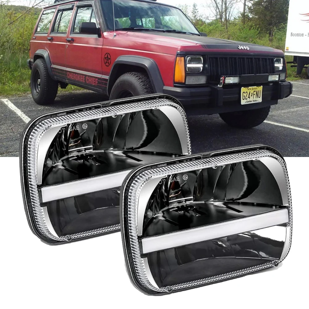 

Square 5x7 Inch LED Projector Headlight Assembly For Jeep Wrangler YJ Cherokee XJ Trucks Toyota Tacoma Pickup 6x7 Headlamp DRL