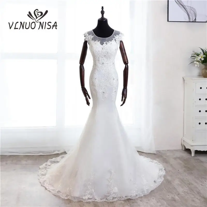 

hot sale train 2022 new style Sweet O-neck beautiful lace wedding dress Vestido de noiva Mermaid wedding Cheap bridal gowns