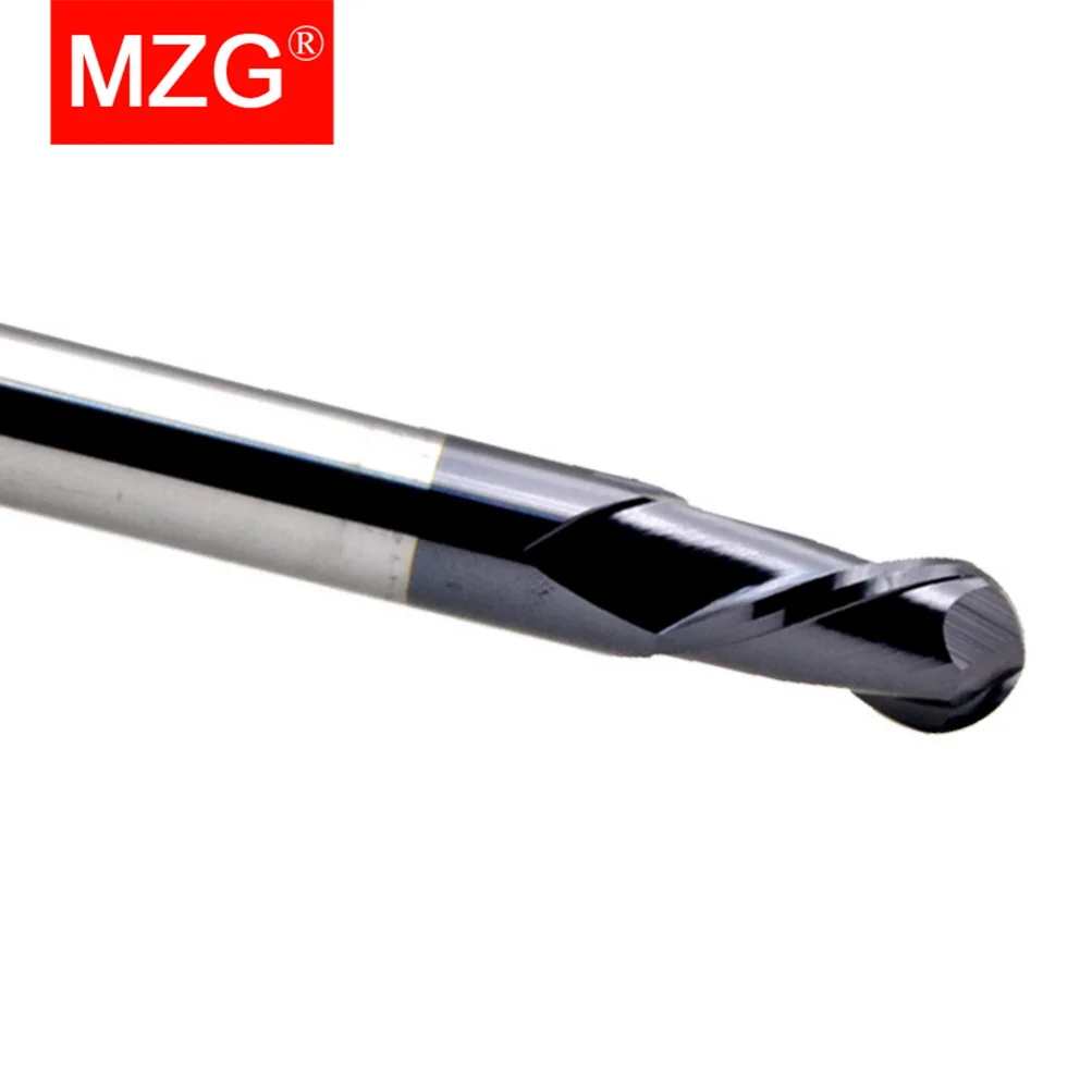 MZG 1PC 2 Flute HRC45 Ball Nose  CNC Lathe Machining Carbon Steel Milling Tool Cutter Spherical Solid Carbide End Mill