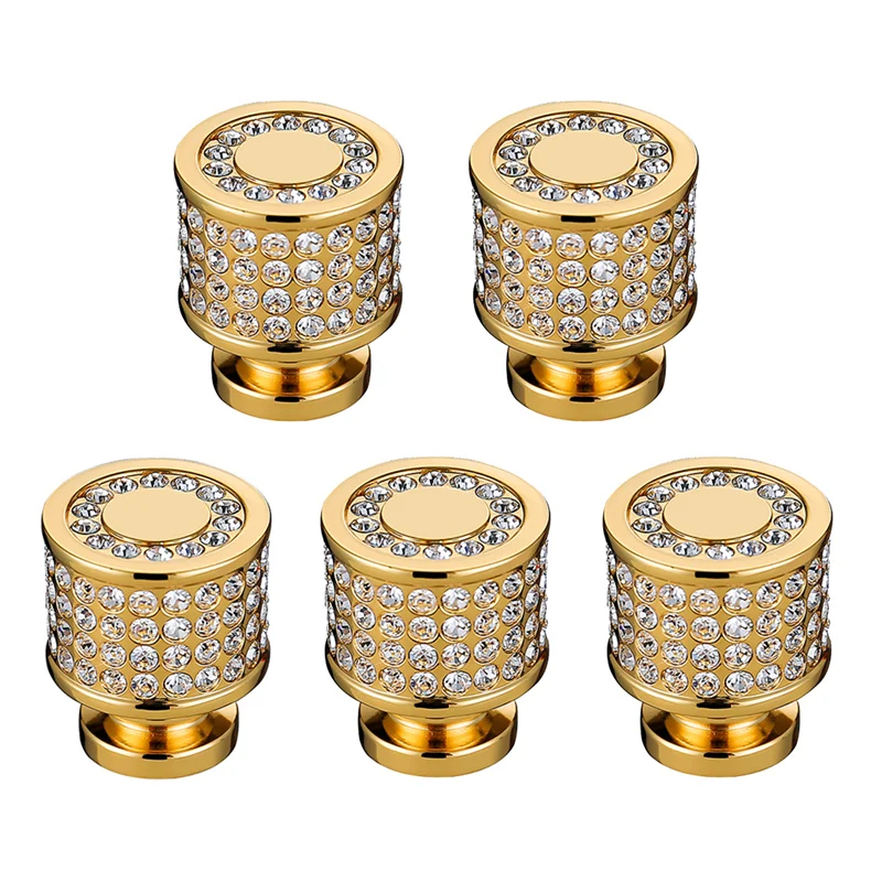 Luxury 24K Real Gold Czech Crystal Brass Round Cabinet Door Knobs and Handles Furnitures Cupboard Wardrobe Drawer Pull Handles