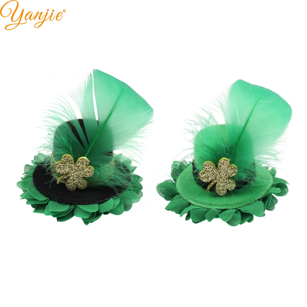 2022 Classical St Patrick's Festival Feather Hat Hair Clip Handmade DIY Hair Accessories For Girl Headwear Barrette For Party