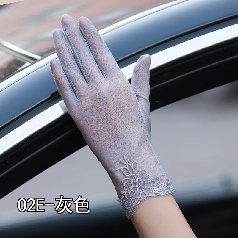 Sexy Summer Women UV Sunscreen Short Sun Female Gloves Fashion Ice Silk Lace Driving Of Thin Touch Screen Lady Gloves G02E