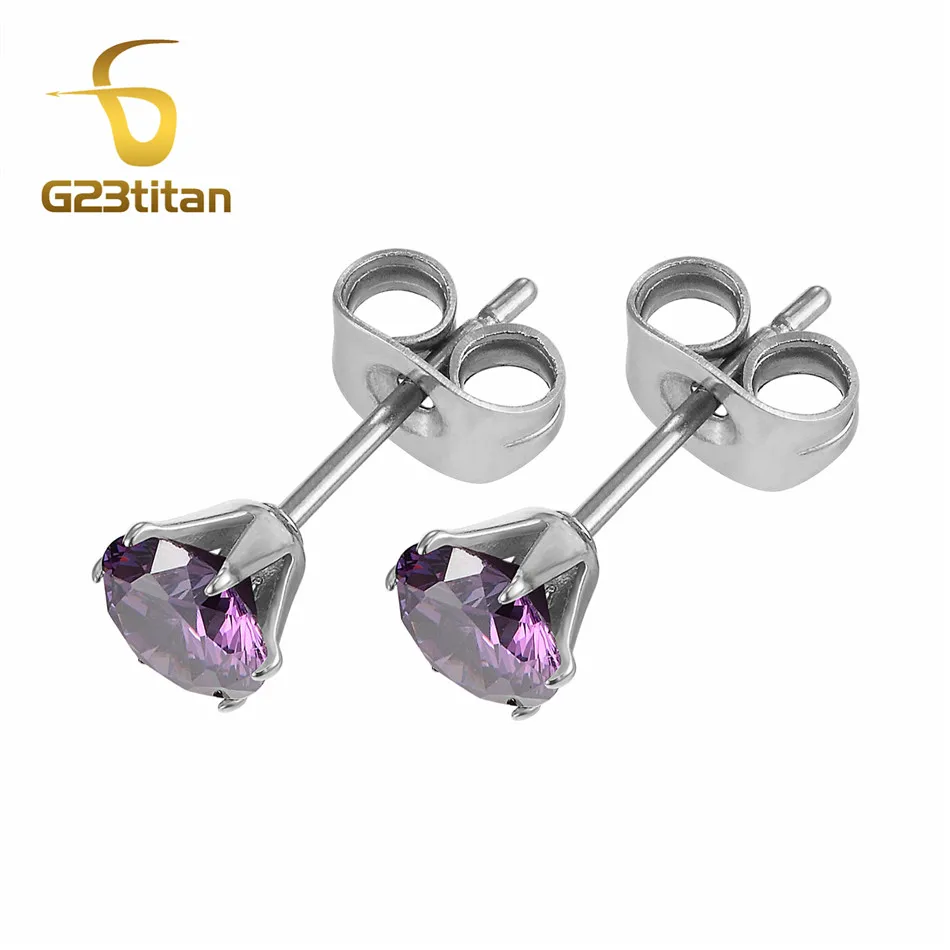 5mm CZ Zircon Titanium Stud Earrings Fashion Women Men Girls Teen Children Piercing Jewelry Anti Allergic Ear Lobe Rings Gifts