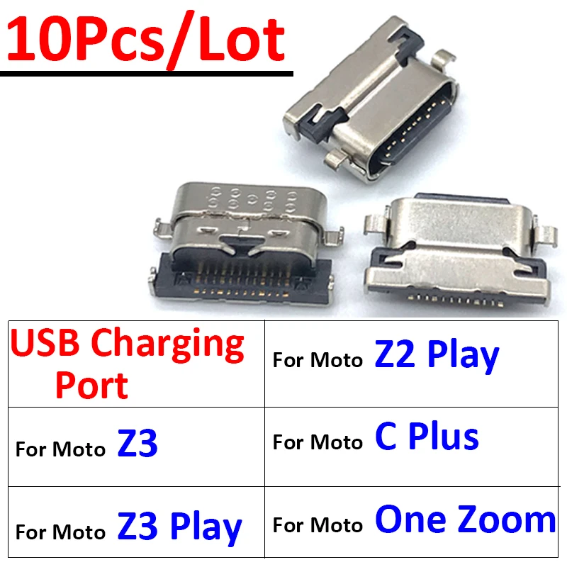 10Pcs，For Moto One Zoom Fusion Plus Hyper G60S G60 G100 G20 G30 G50 E7 Z2 Z3 G Play USB Charging Port Connector Jack Socket Plug