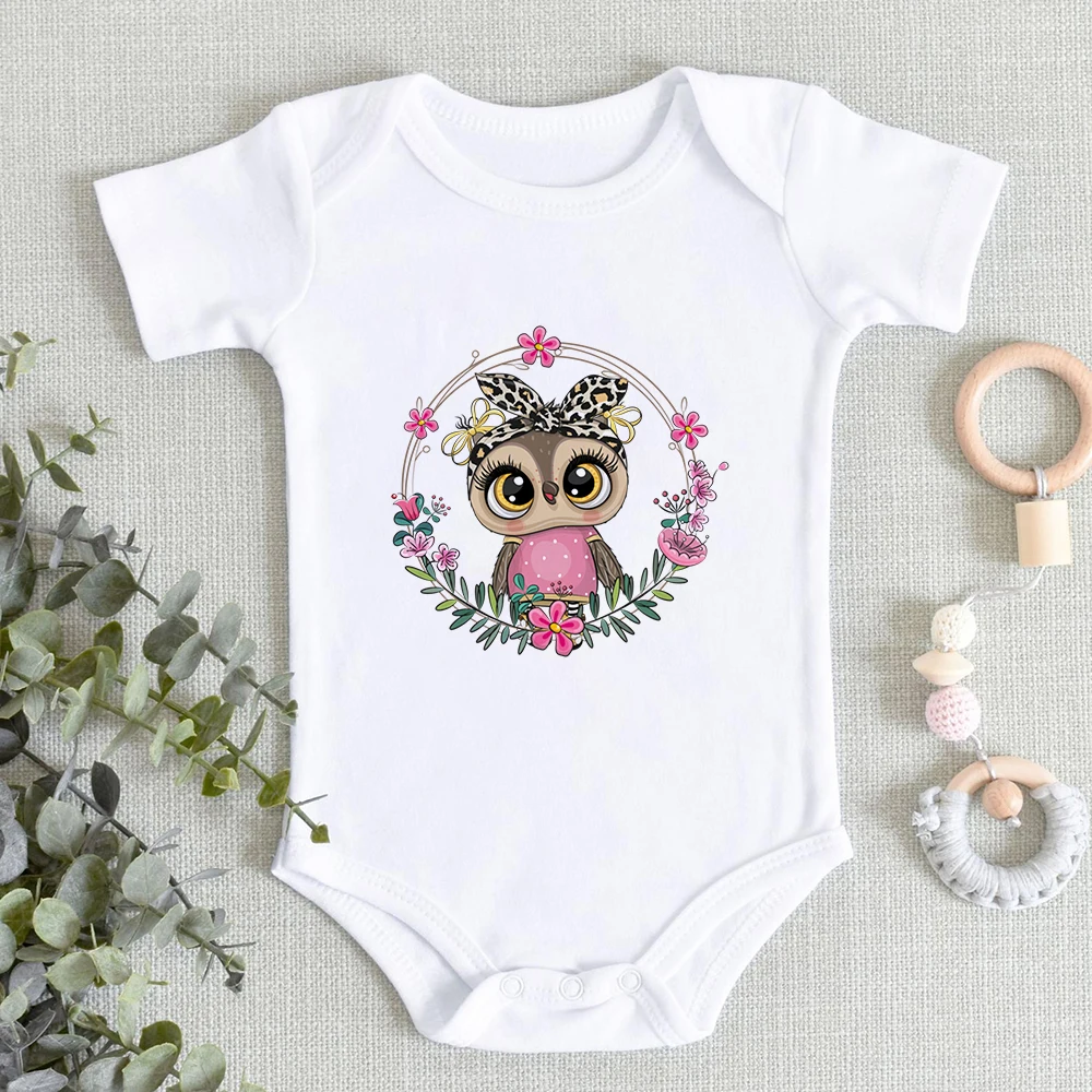 Kawaii Uil Print Baby Meisjes Jongens Kleding Mode Leuke Zomer Casual Pasgeboren Baby Bodysuit Korte Mouw Harajuku Groothandel Romper