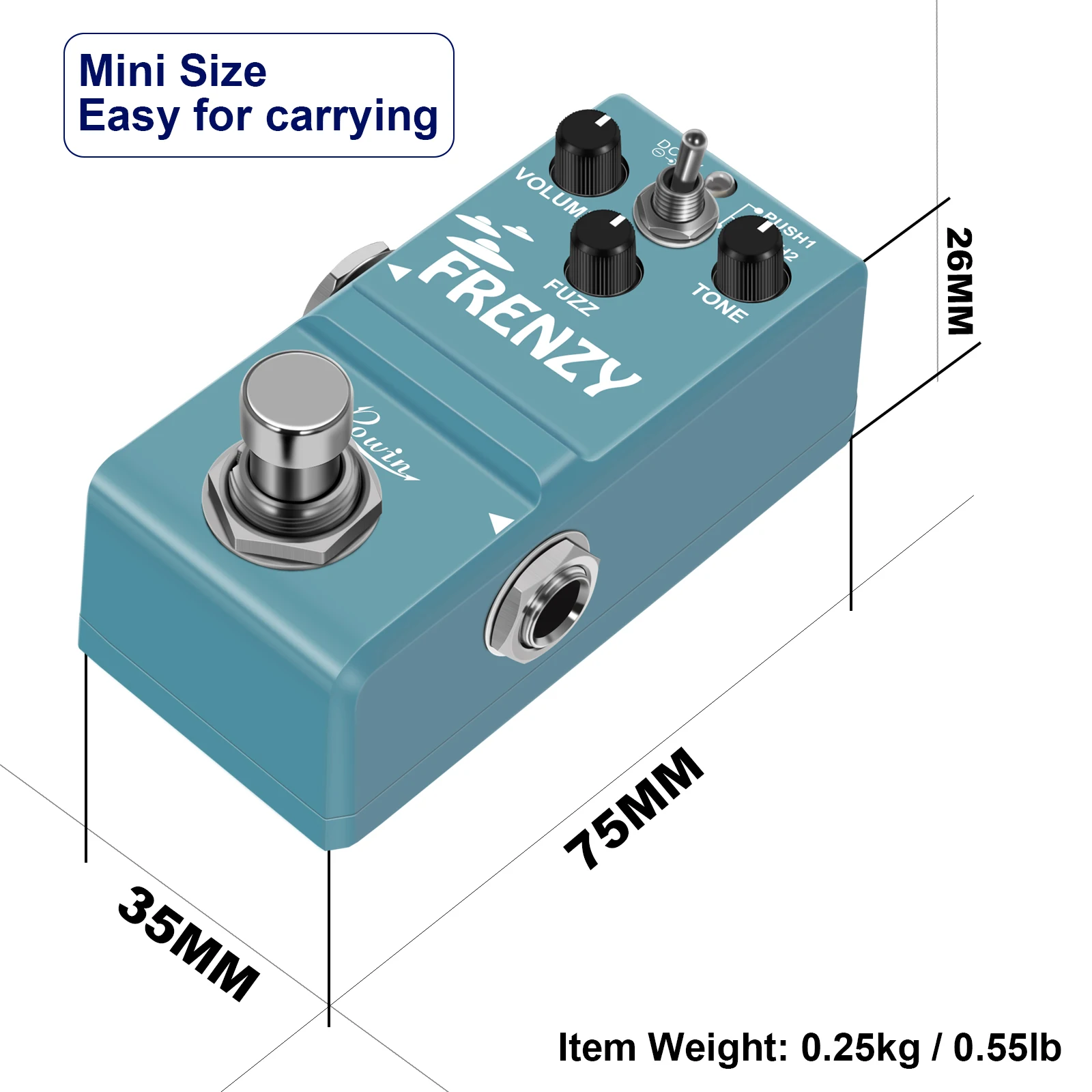 Rowin LN-322 FRENZY Electric Guitar Pedal Classic Fuzz Tone Mini Full Metal Shell 2 Modes For Bass Guitars