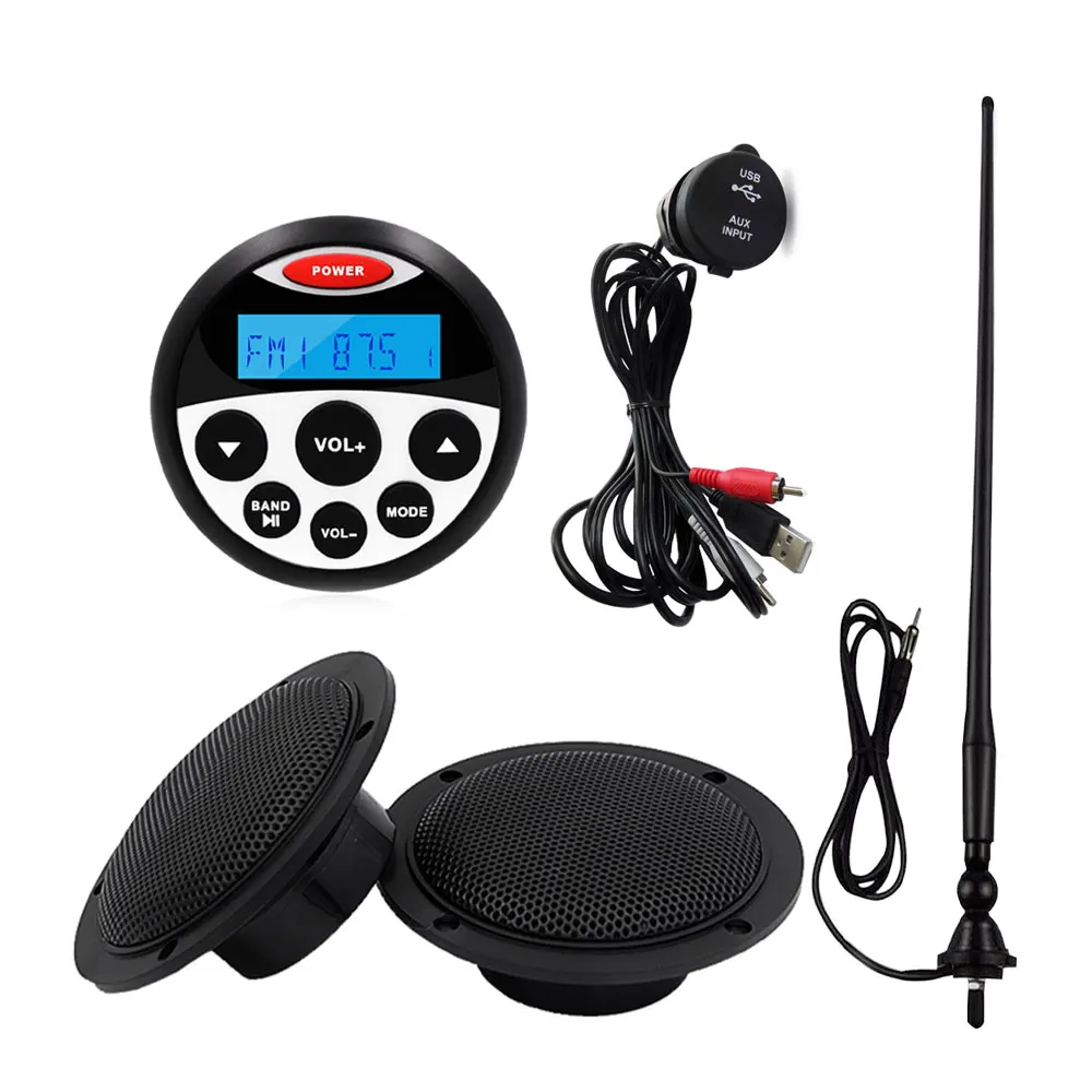 

Marine Boat Radio Audio Bluetooth Stereo Receiver Media MP3 Car Player+1Pairs 4 inch Marine Speakers+FM Antenna+USB Audio Cable