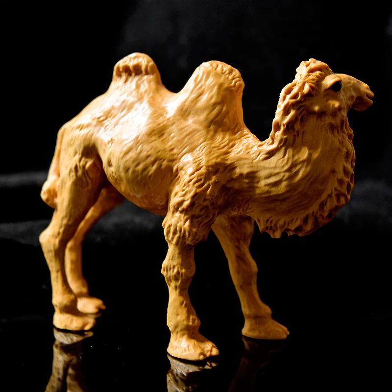 XS502- 7X2.5X6.5 CM Desert Camel Boxwood Sculpture Feng Shui Wood Carving Wealthy Animal Statue Collection Ornaments