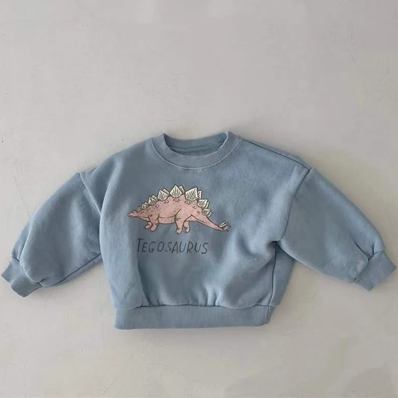 Spring Boys Dinosaur Pullover Autumn Baby Girls Sweater Shirt With Fleece Warm Long Sleeve Tops Kids Clothing Dinosaur Hoodies