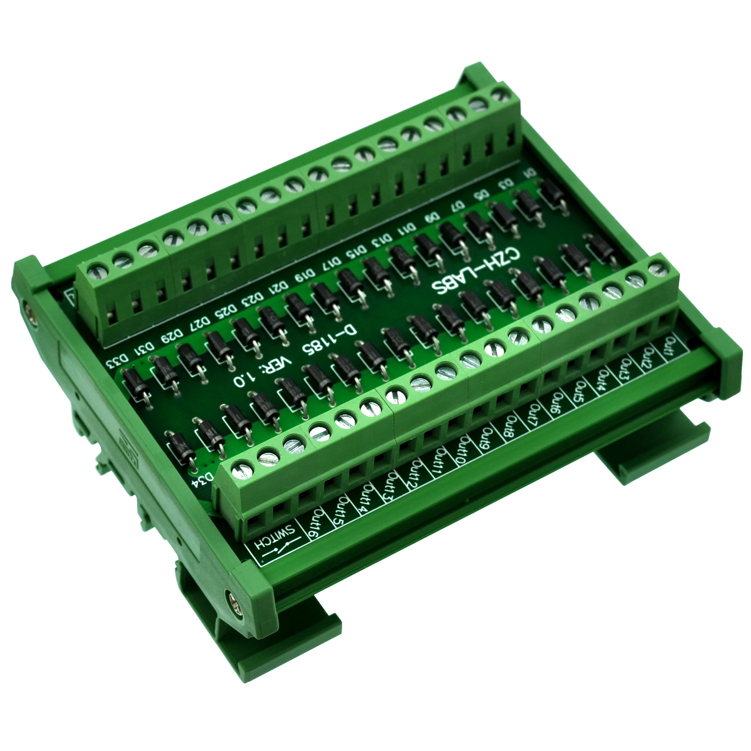 CZH-LABS DIN Rail Mount AC Lamp Test Diode Module, 16 Channels.