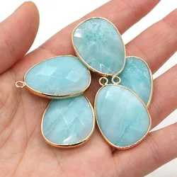 Natural Blue Amazonites Pendant Charms Irregural Golden Plated Pendantfor DIY Jewelry Necklace Bracelets Making 23x34mm