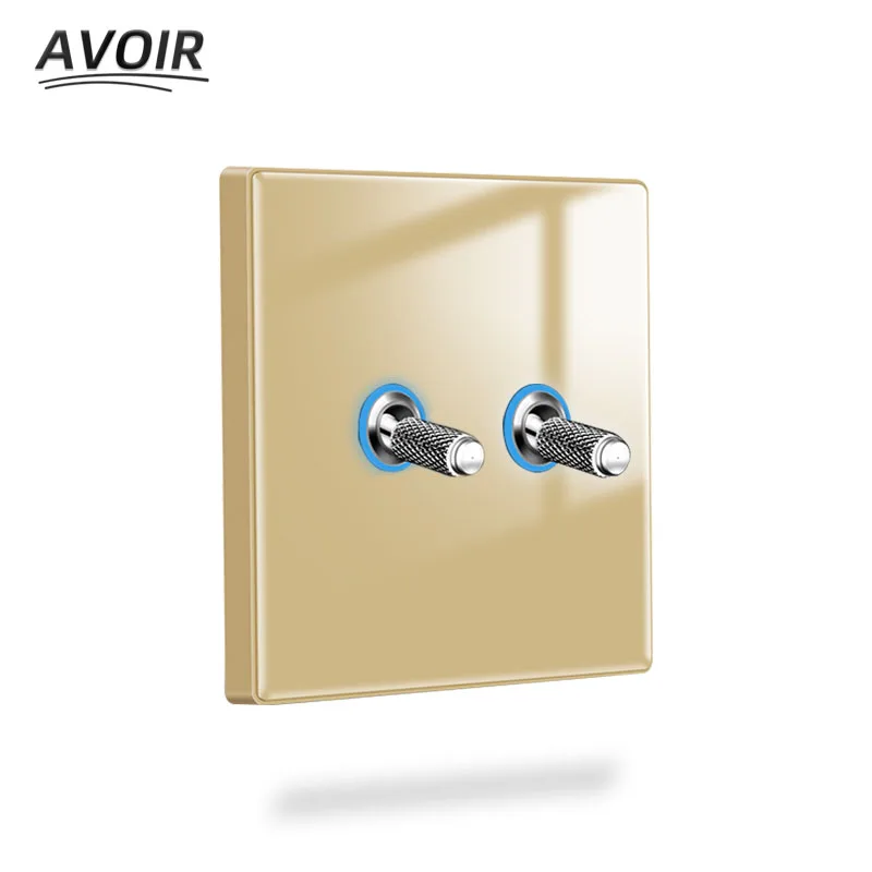 

Avoir Light Switch With Led Indicator Gold Glass Panel Vintage Toggle Switch 1 2 3 4Gang 2 Way Wall Electrical Socket EU FR Pulg