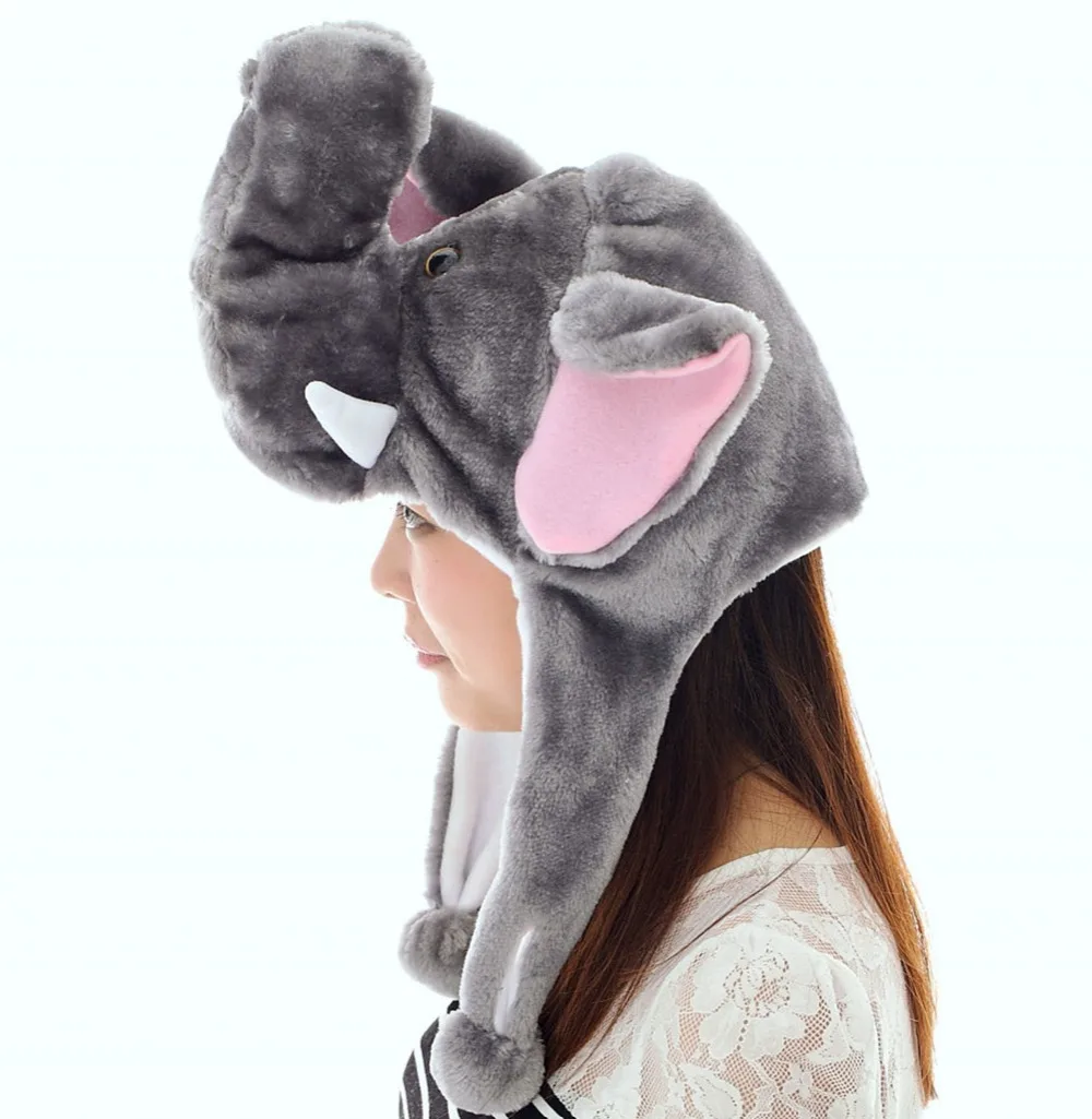 JOYHY Kids Boys Girls Cute Plush Grey Elephant Earflap Animal Hats Teenagers Adults Halloween Winter Warm Kawaii Beanie Cap