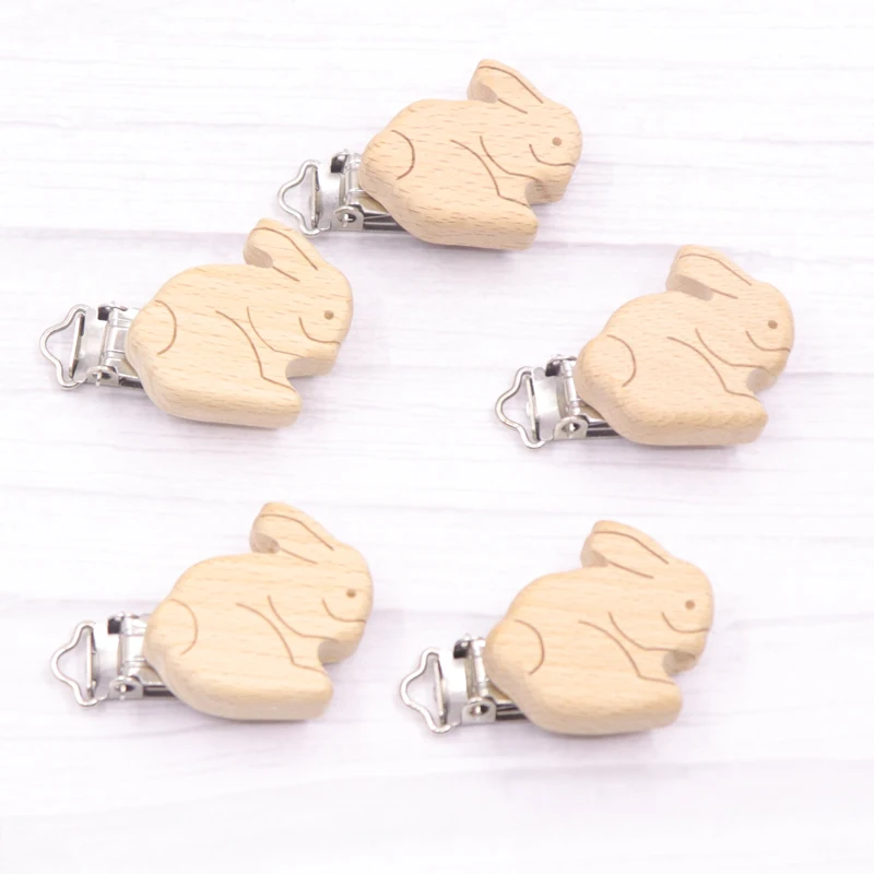 5 Pcs Wooden Pacifier Clips Cartoon Baby Teether Safety Clasp Holder DIY Nipple Chain Toys Accessories