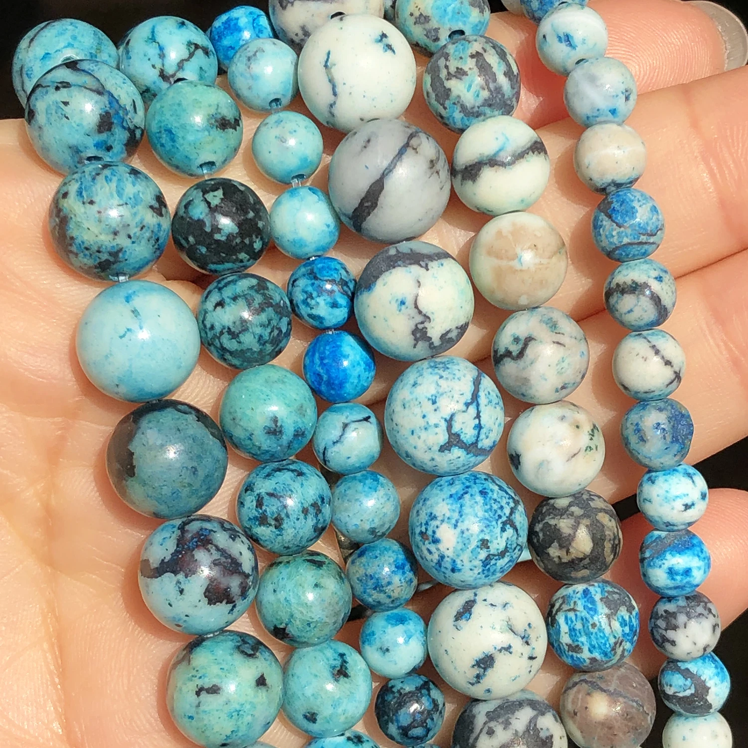 Natural Stone Blue Skin Turquoises Howlite Round Loose Minerals Beads for Jewelry Making DIY Bracelet Accessories 15'' 6 8 10mm