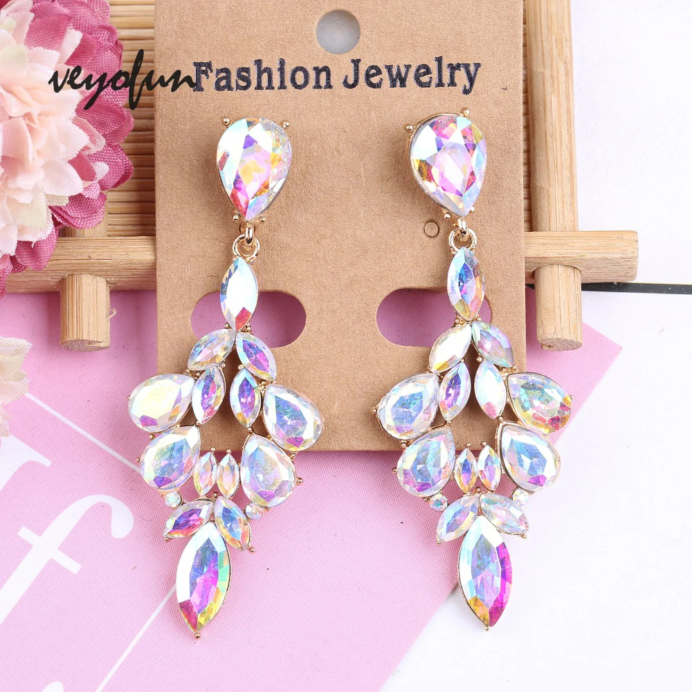 Veyofun Luxury Hollow out  Crystal Dangle Earrings for Women 2019 Fashion Drop Earrings Jewelry
