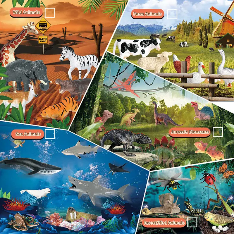 Oenux Montessori Spielzeug Wild Farm Dinosaurier Ozean Katze Tiere Modell Action Figur Zoo Figuren Nette Miniatur Bildung Kind Geschenk – Detail 1