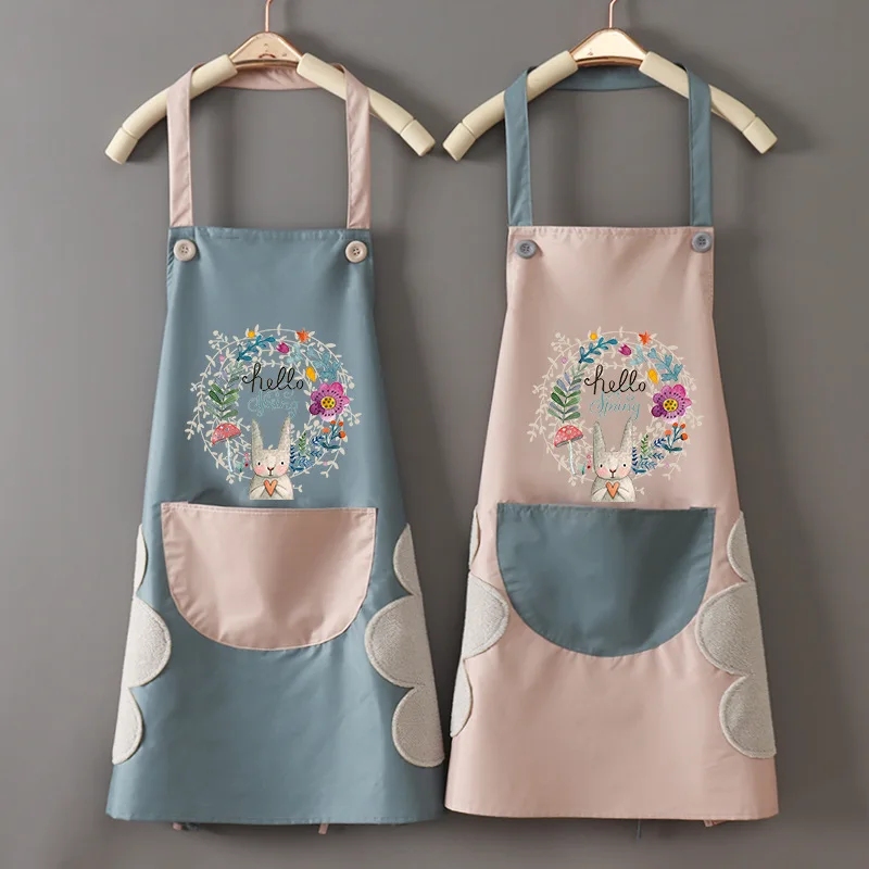 Kitchen can be wiped waterproof and oil resistant cartoon wreath rabbit kitchen apron women baking accessories 90*70 cm