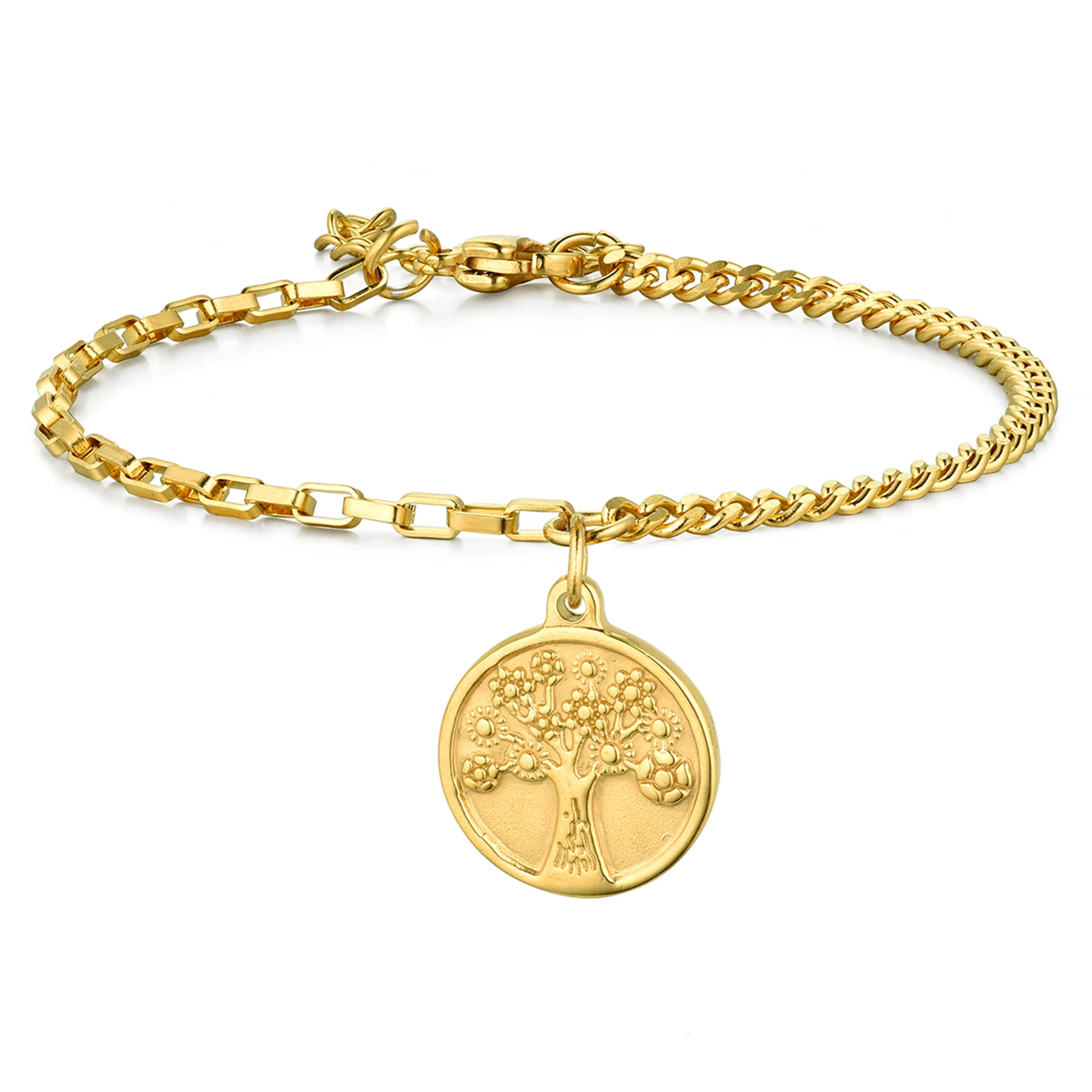 BONISKISS New 2020 Fashion Gold color Round shape Charm Tree Of Life Bracelets&Bangle Stainless Steel Bracelet  Jewelry Gift