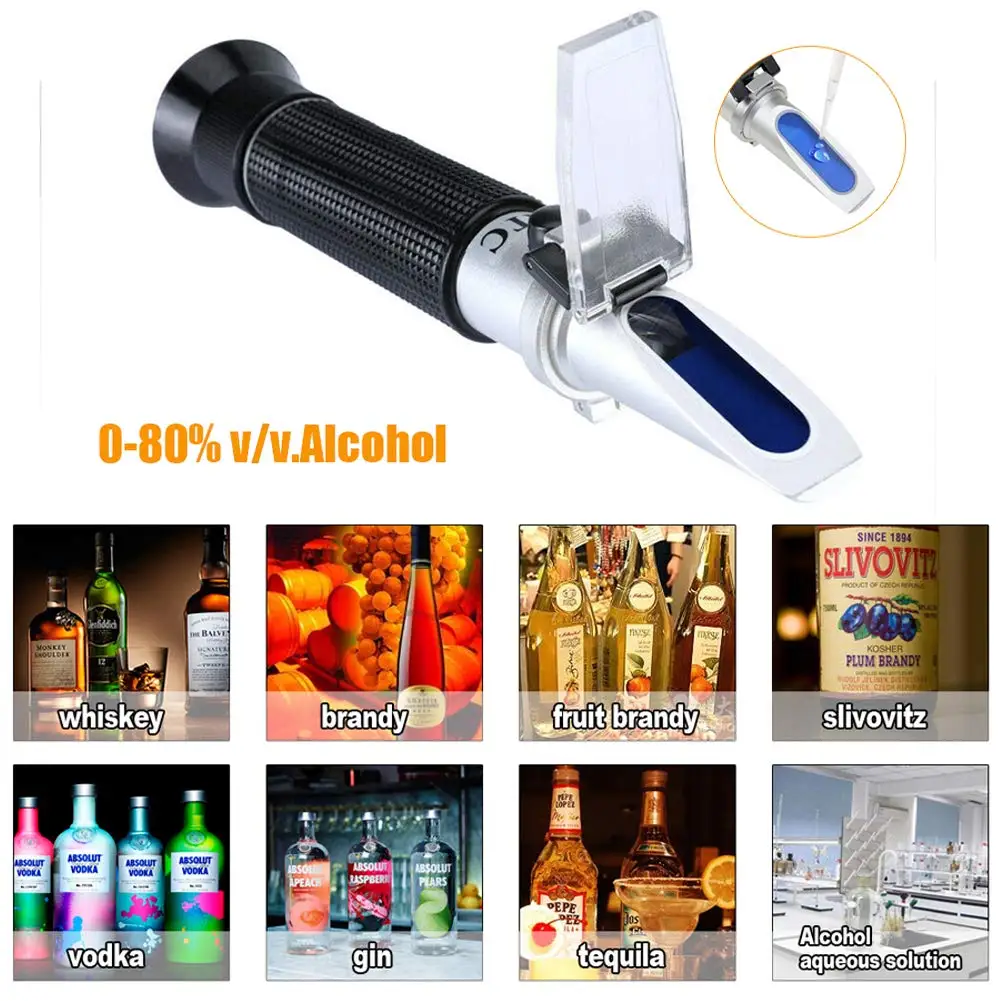 Brennerei Refraktometer Alkohol 0-80% v/v Tragbare Refraktometer Alkohol Meter Schnaps Alkohol Inhalt Tester für schnaps Whisky