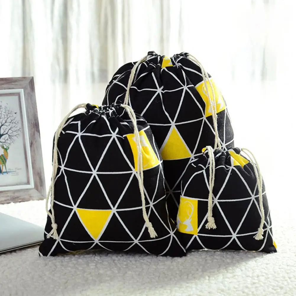 Reusable 7 Styles Storage Bag Dust-proof Printed Cotton Flax Folding Drawstring Clothes Storage Pouch Home Supplies