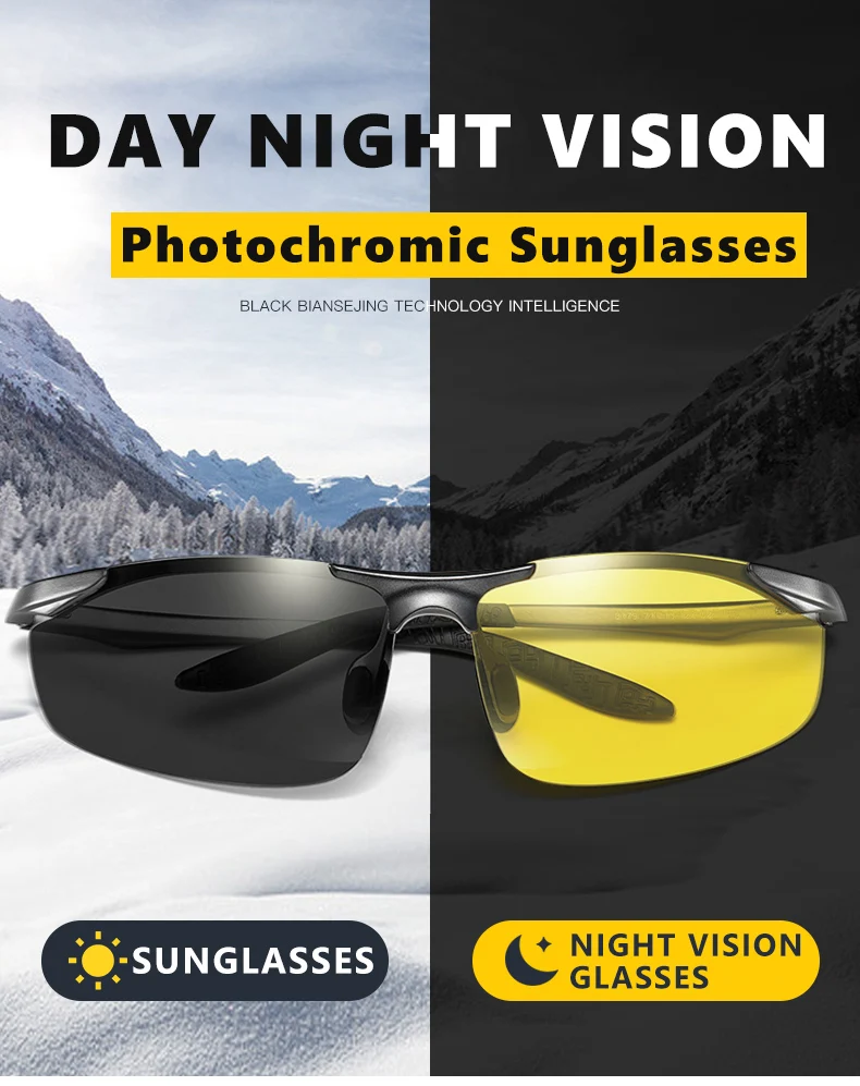 Aluminium Magnesium Photochrome Polarisierte Sonnenbrille Männer Fahren Gläser Tag Nacht Vision Fahrer Brille Oculos De Sol Masculino – Detail 1