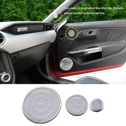 QHCP Car Door Speaker Audio Covers Decorative Sticker Trim Stainless Steel For Ford Mustang 2015-2022 Styling Interior Accessory