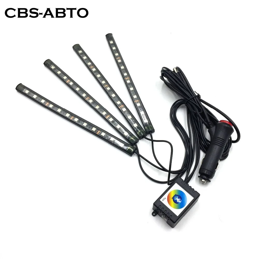 CBS ABTO 12V RGB LED Bluetooth Phone Control Car Interior Decoration Strip Light Flexible auto Atmosphere Lamp Kit Foot