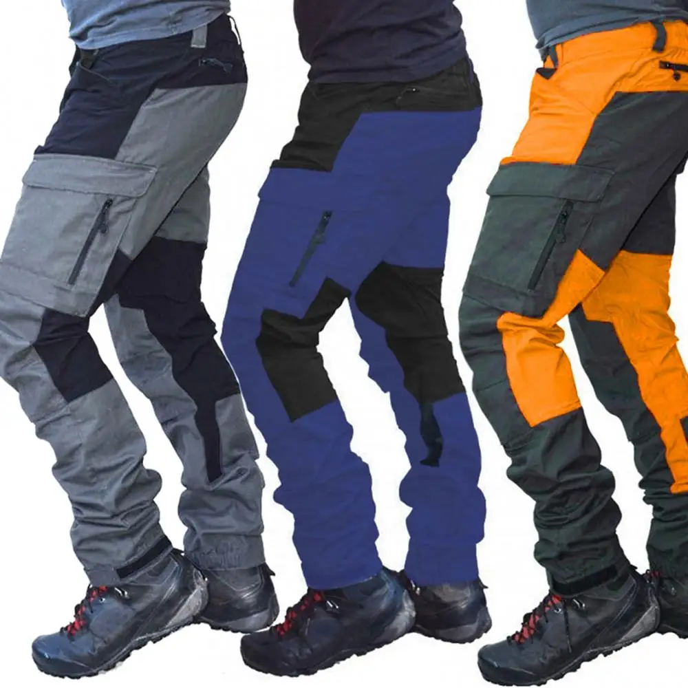 Men Pants Color Block Multi Pockets Sports Long Cargo Pants Work Trousers Men\'s Work Out Quick Dry Pants cargo pants