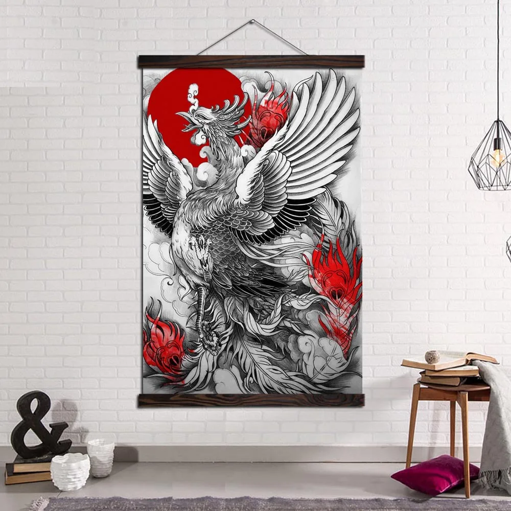 

Wall Art Prints and Posters Canvas Painting Modern Pictures Home Decoration for Living Room Retro Phoenix Sketch