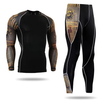 Motorcycle Jersey Sets Men\'s Fitness Tight Clothes Quick Dry Long Johns Compression Sport Bodybuilding T-Shirt Underwear Suit