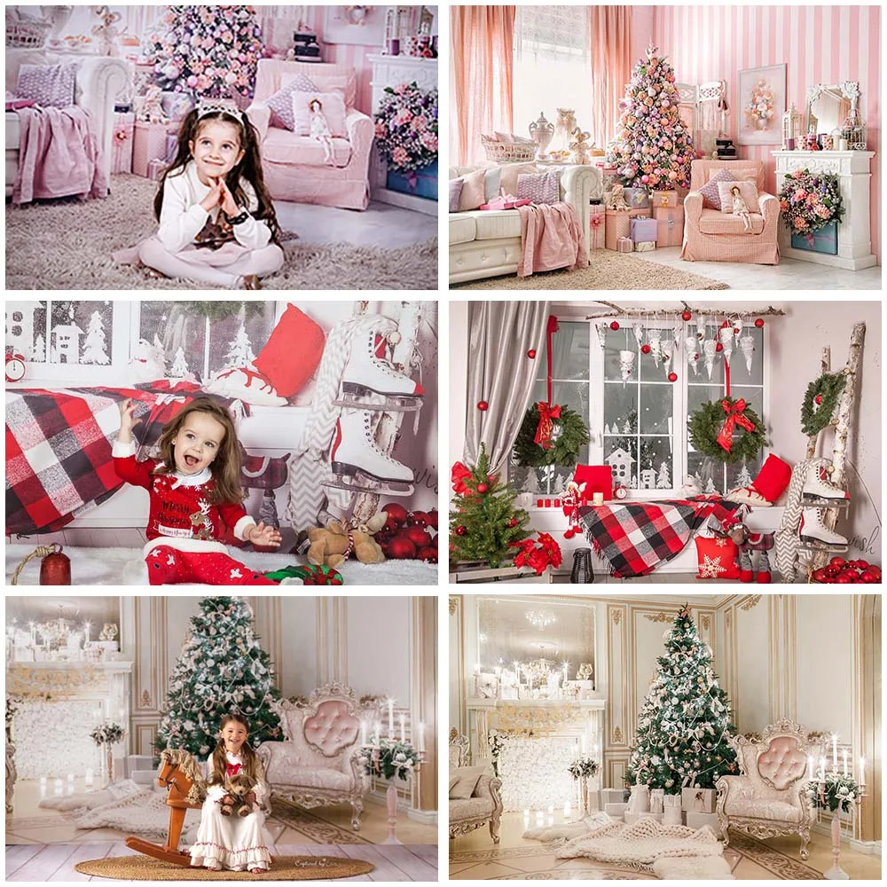 Mcosicka Christmas Window Interior Photography Backdrops Xmas Tree Gift Toy Decor Photographic Background Photocall Photo Studio