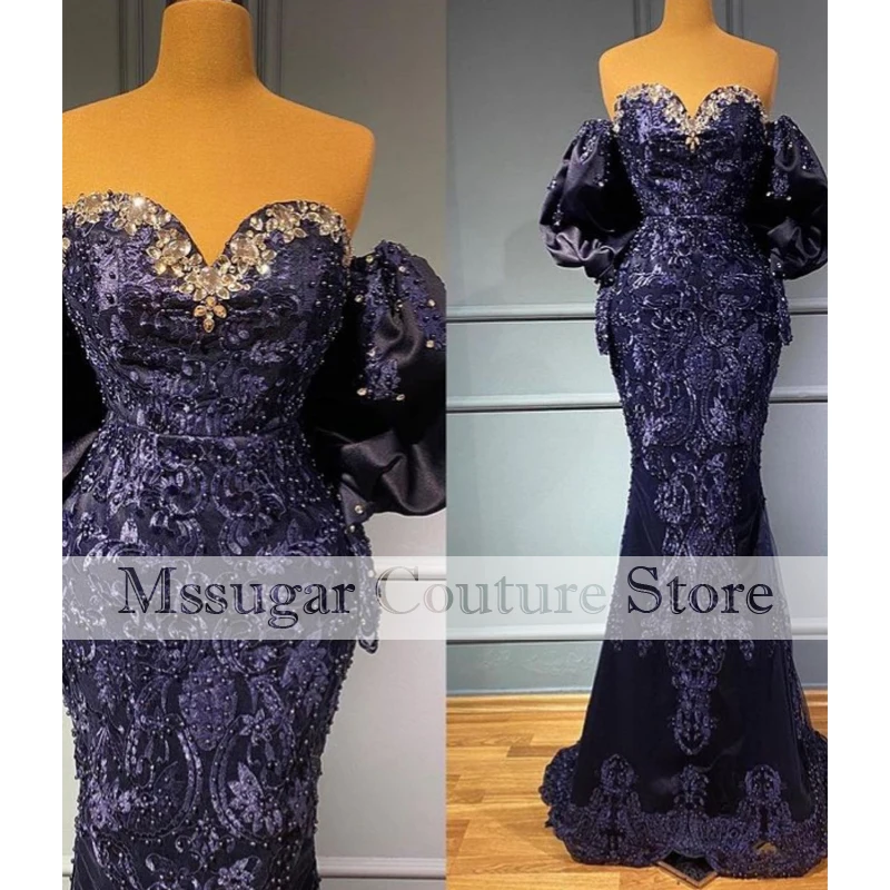 

2021 Elegant Appliques Mermaid Prom Dresses Off Shoulder Beading Crystal Evening Dress for Women Vestidos De Novia