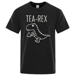 Men's T-Shirts Tea Rex Funny Dinosaur Drink Coffee T Shirts Fashion Casual TShirt High Quality Streetwear Tops Male Tee Shirt