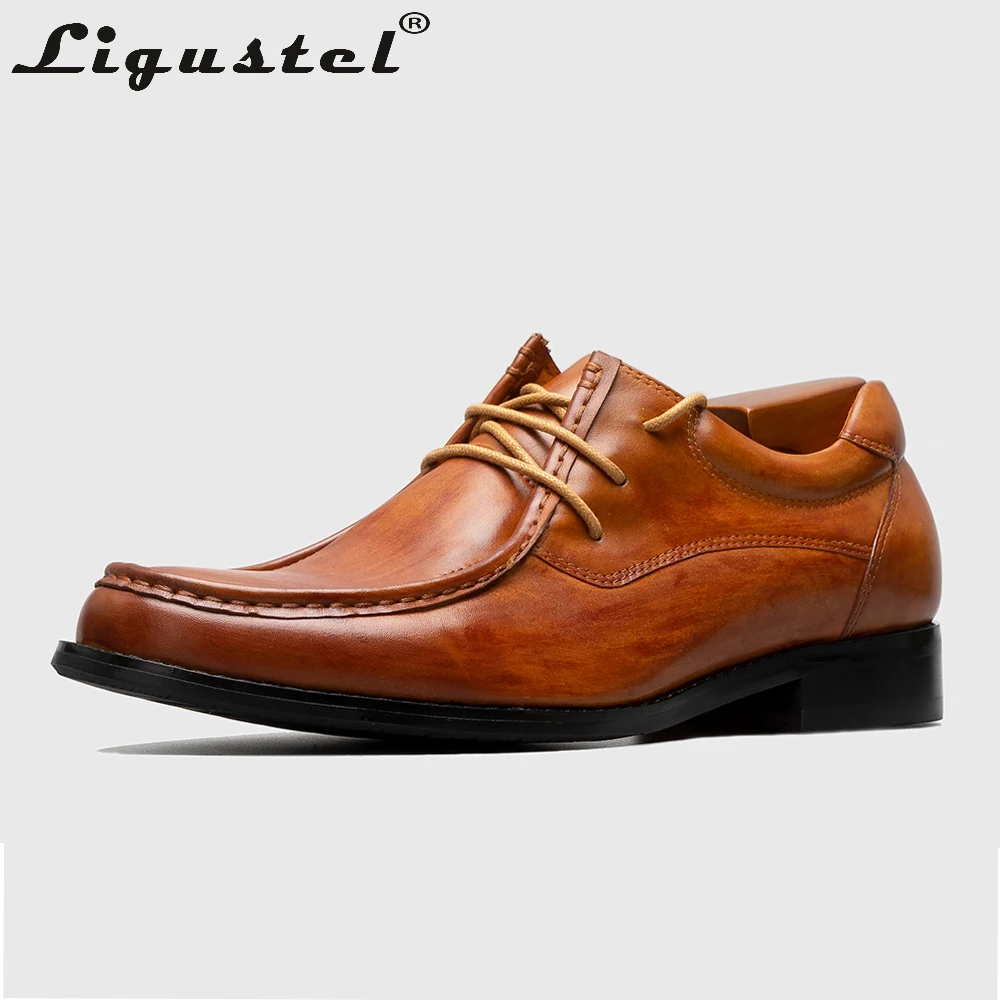 Ligustel Men Dress Shoes Red Bottom Oxfords Shoes Italy Designer Handemade Men Patina Dyeing Brown Genuine Leather Custom